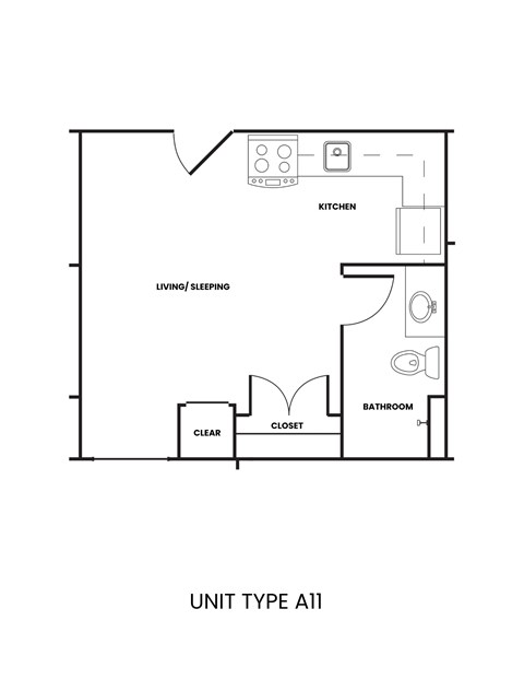 Floor plan for studio, 1 bath, 285 sqft